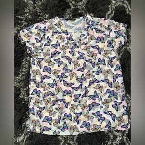 Multicolor Butterfly Scrub Top